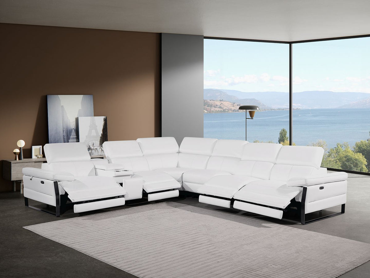 1246 Divanitalia 7-Piece L-Shaped Modular Power Reclining Sectional Sofa with 4 Power Recliners and Power Headrests - Top Grain Italian Leather - White - SKU 1246-WHITE-7PC-4PWR-SECTIONAL - view 2
