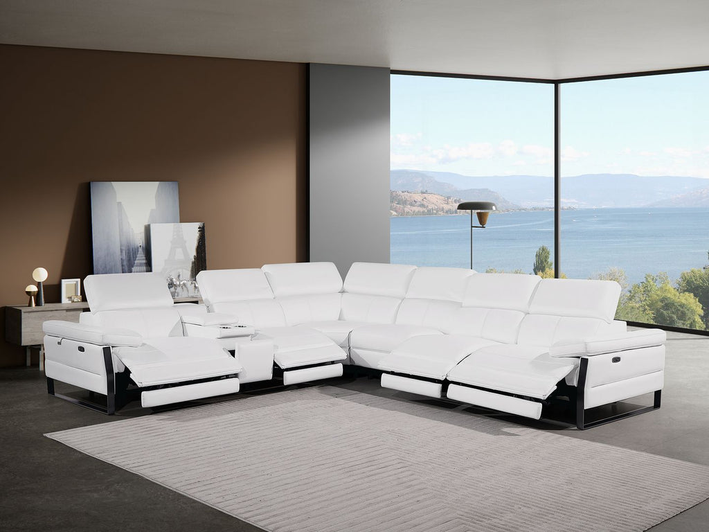 1246 Divanitalia 7-Piece L-Shaped Modular Power Reclining Sectional Sofa with 4 Power Recliners and Power Headrests - Top Grain Italian Leather