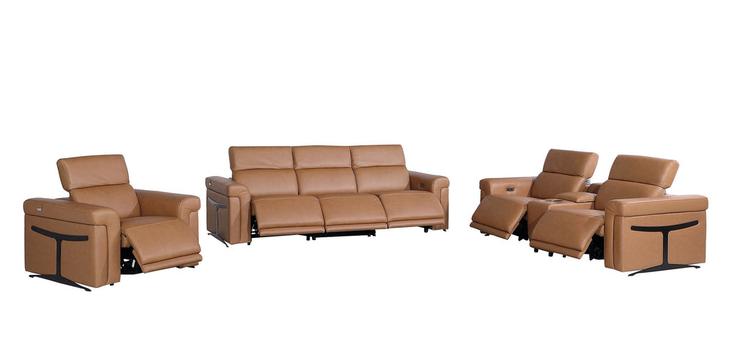 1126 Divanitalia 7-Piece Modular Power Reclining Sofa, Loveseat & Chair Set in Top Grain Italian Leather with 6 Power Recliners & Power Headrests - Cognac - SKU 1126-COGNAC-7.6-HT-3PC - view 4