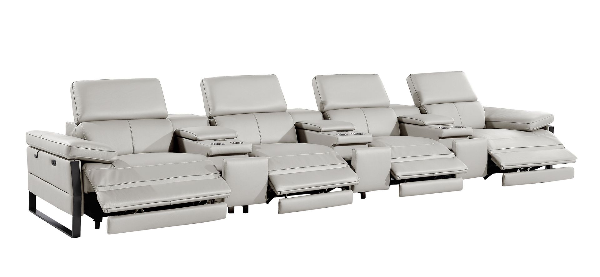 1246 Divanitalia Modular Power Triple Reclining Triple Console Sofa with Power Reclining Headrests - Top Grain Italian Leather