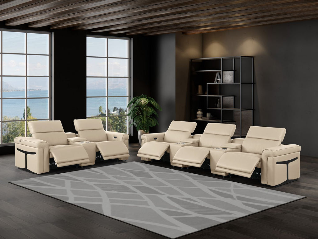 1126 Divanitalia 8-Piece Modular Power Reclining Sofa & Loveseat Set in Top Grain Italian Leather with 5 Power Recliners & Power Headrests - Beige - SKU 1126-BEIGE-8.5-HT - view 2
