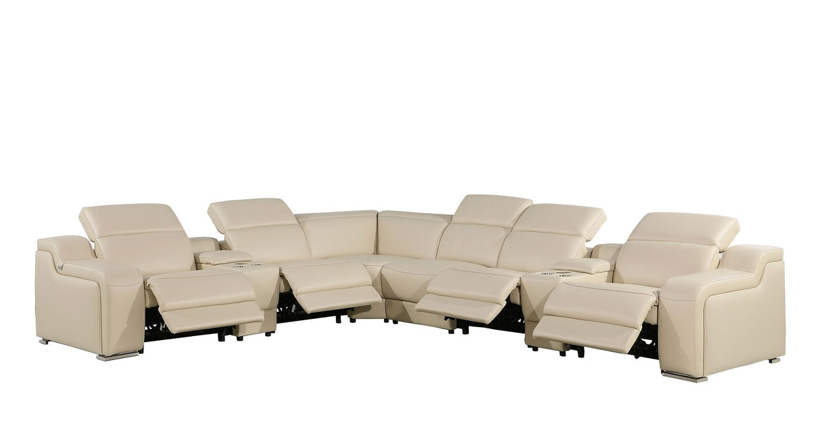 1116 Divanitalia 8-Piece L-Shaped Sectional Sofa in Top Grain Italian Leather with 4 Power Recliners & Power Headrests - Beige - SKU 1116-BEIGE-8PC-4PWR-SECTIONAL - GROUP - view 3
