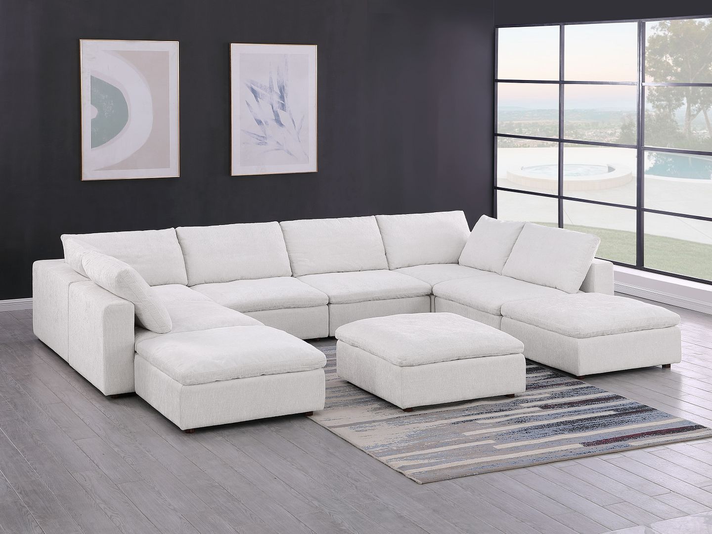 1100 Divanitalia Top-grain Italian Leather 9-Piece Sectional Sofa with Chaise - Light Grey