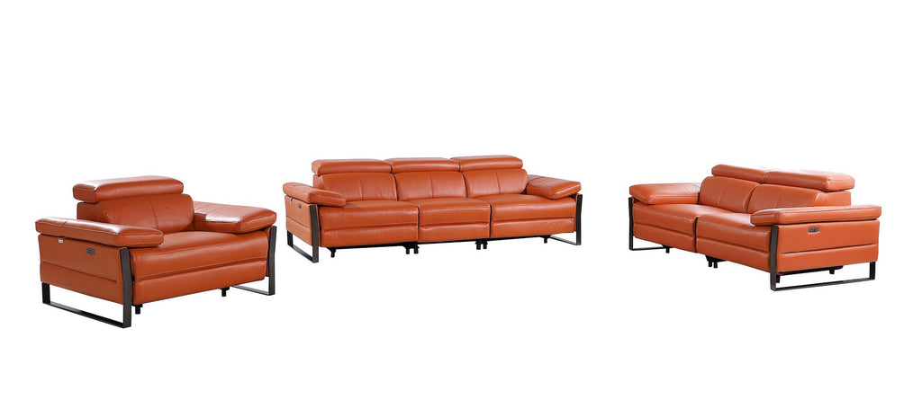 1246 Divanitalia Modular Power Triple Reclining Sofa, Loveseat, and Chair Set with Power Headrests - Top Grain Italian Leather - Camel - SKU 1246-CAMEL-6.6-HT-3PC - view 3
