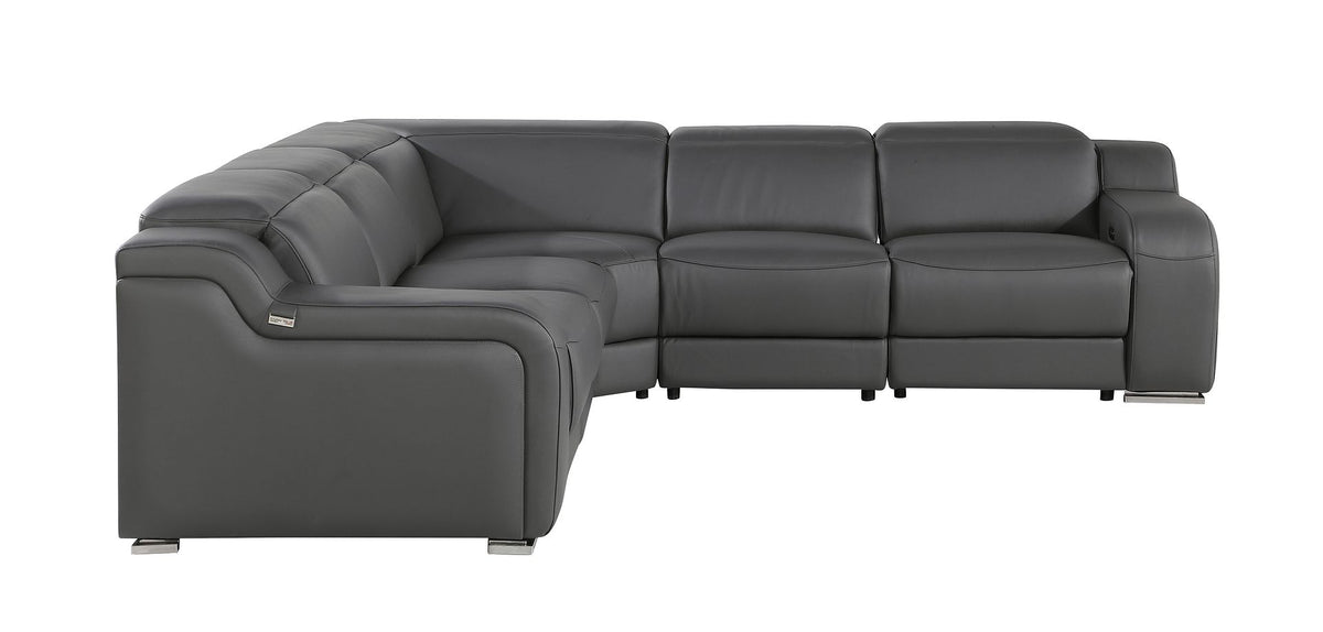 1116 Divanitalia 5-Piece L-Shaped Sectional Sofa in Top Grain Italian Leather with 3 Power Recliners & Power Headrests - Dark Grey - SKU 1116-DK-GREY-5PC-3PWR-SECTIONAL- GROUP - view 4