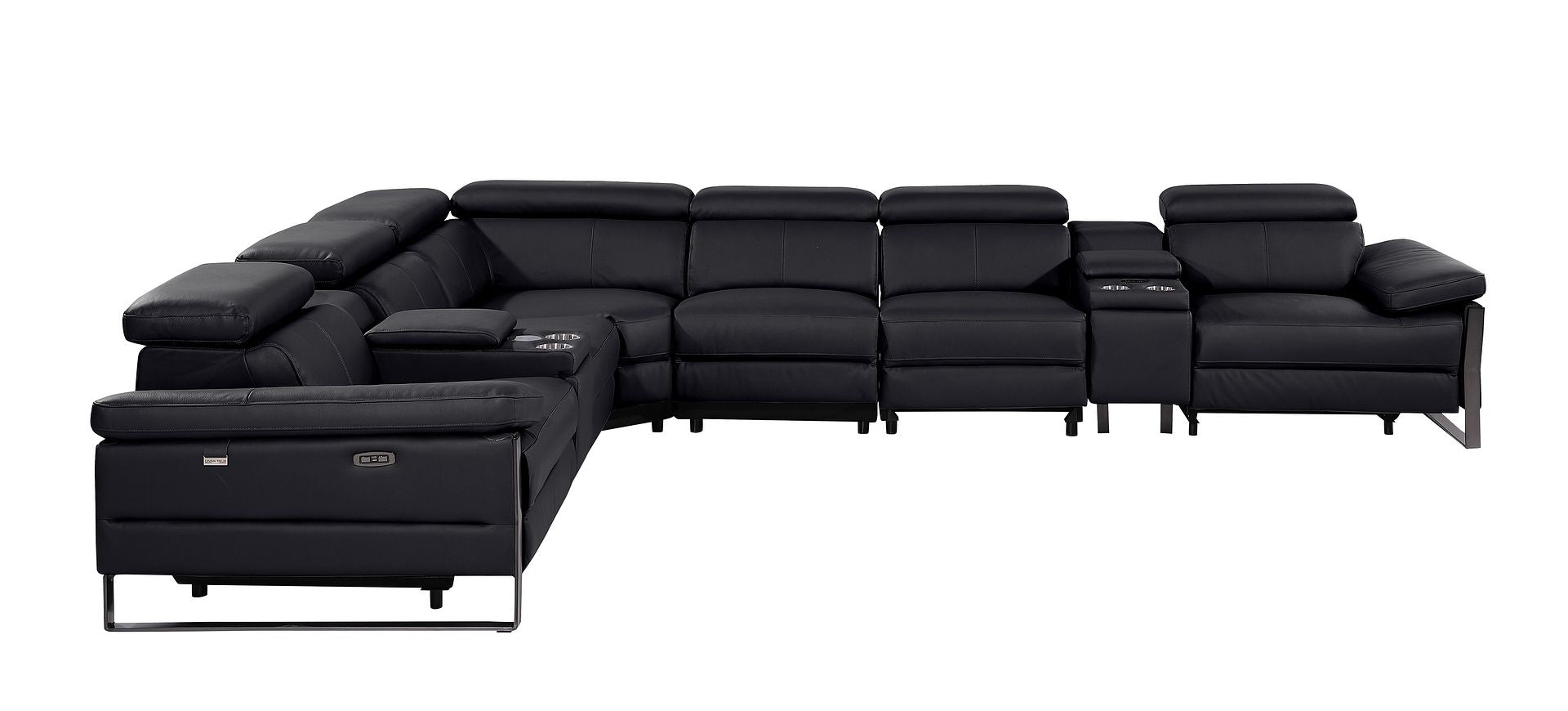 1246 Divanitalia 8-Piece L-Shaped Modular Power Reclining Sectional Sofa with 3 Power Recliners and Power Headrests - Top Grain Italian Leather