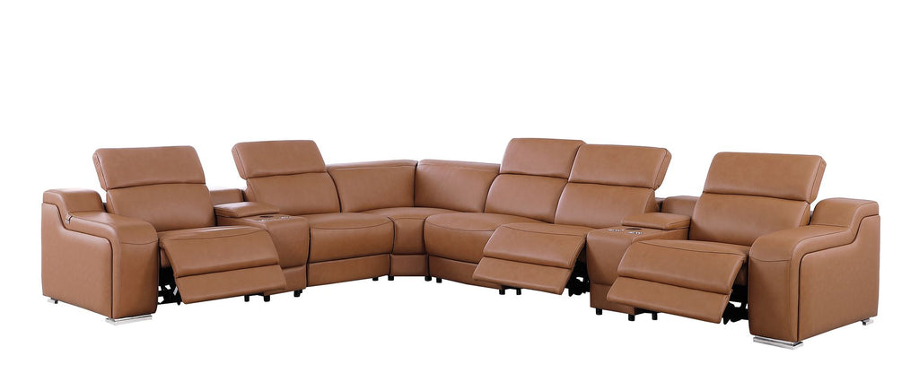 1116 Divanitalia 8-Piece L-Shaped Sectional Sofa in Top Grain Italian Leather with 3 Power Recliners & Power Headrests