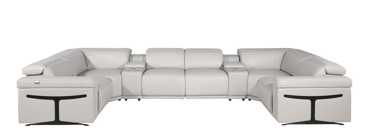 1126 Divanitalia 8-Piece U-Shaped Sectional Sofa in Top Grain Italian Leather with 4 Power Recliners & Power Headrests - Light Grey - SKU 1126-LT_GREY-8PC-4PWR-U-SECTIONAL-GROUP - view 3