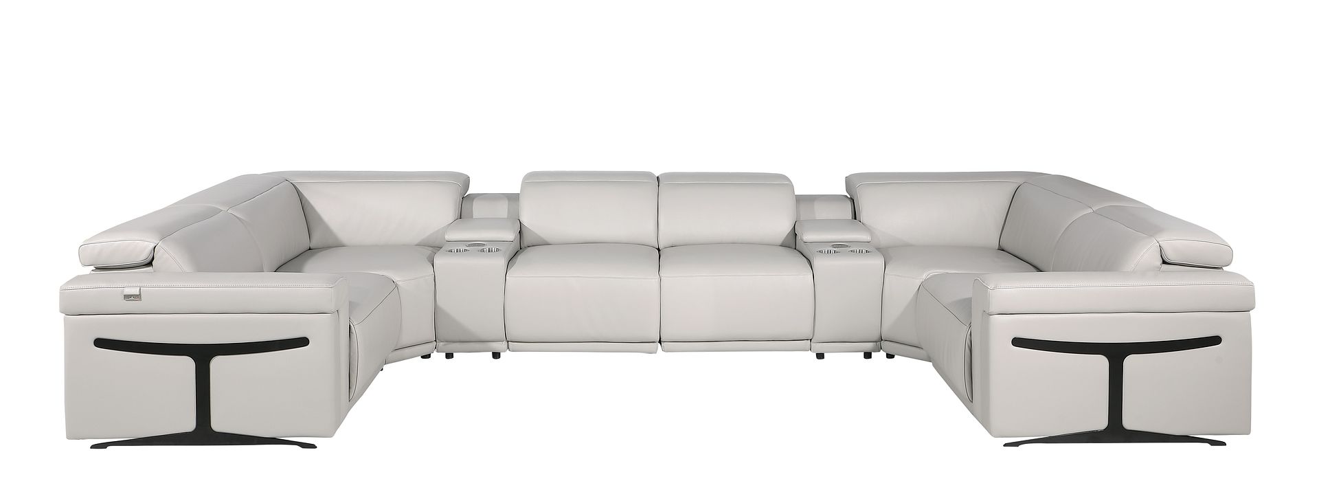 1126 Divanitalia 8-Piece U-Shaped Sectional Sofa in Top Grain Italian Leather with 4 Power Recliners & Power Headrests