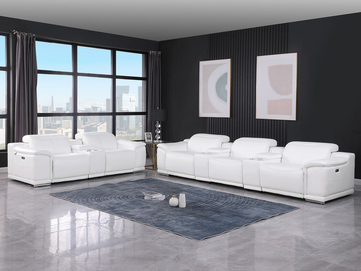 9762 Divanitalia 8-Piece Modular Power Reclining Sofa and Console Loveseat Set with Top Grain Italian Leather - White - SKU 9762-WHITE-8.5-HT
