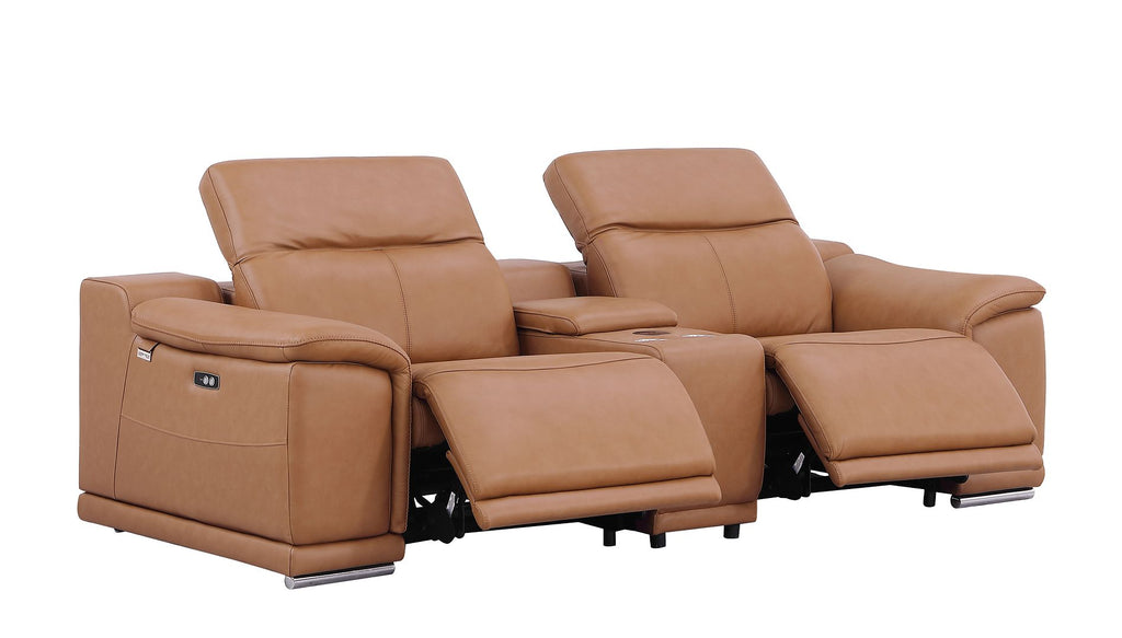 9762 Divanitalia 6-Piece Modular Power Reclining Sofa and Console Loveseat Set with 5 Power Recliners in Top Grain Italian Leather - Cognac - SKU 9762-COGNAC-6.5-HT - view 8