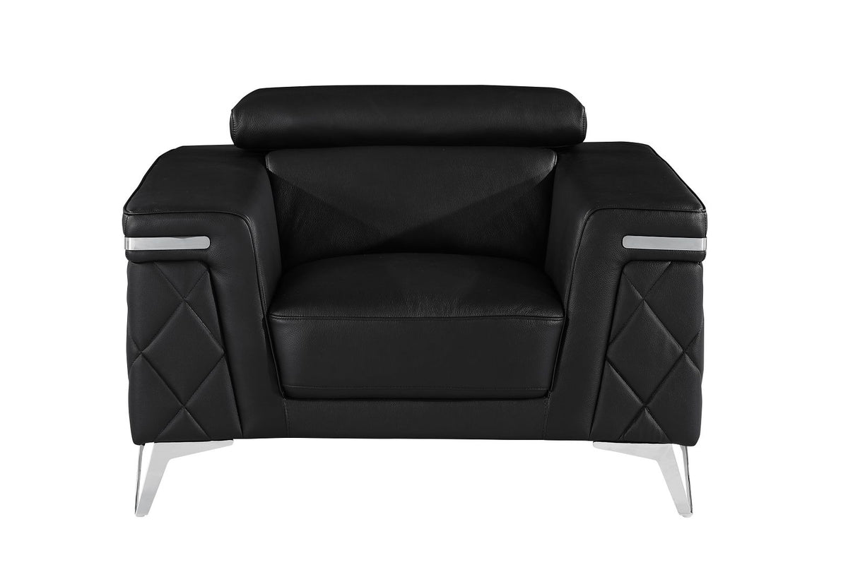 1140 Divanitalia Chair with Adjustable Headrest in Top-grain Italian Leather - Black - SKU 1140-BLACK-CH