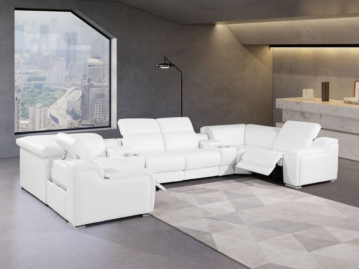 1116 Divanitalia 8-Piece U-Shaped Sectional Sofa in Top Grain Italian Leather with 2 Power Recliners & Power Headrests - White - SKU 1116-WHITE-8PC-2PWR-U-SECTIONAL-GROUP - view 2