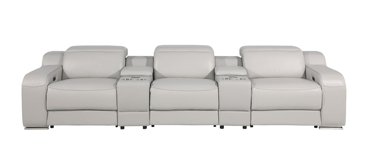 1116 Divanitalia 5-Piece Modular Power Reclining Sofa in Top Grain Italian Leather with 3 Power Recliners & Power Headrests - Light Grey - SKU 1116-LT-GREY-5.3-HT - view 3