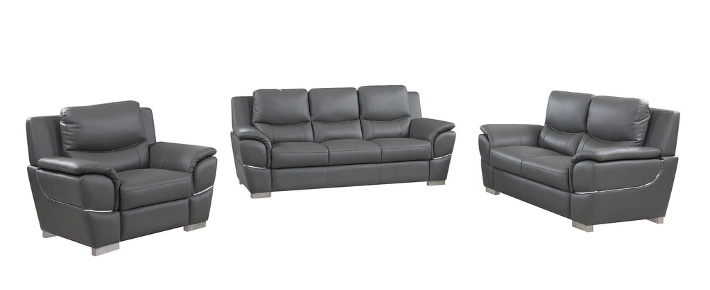 4572 Modern Genuine Leather 3-Piece Sofa Set - Dark Grey - SKU 4572 GRAY 3PC (S/L/C) - GROUP - view 2