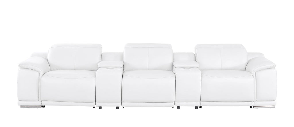 2679 Genuine Leather Sofa with 3 Power Recliners & Dual Storage Consoles