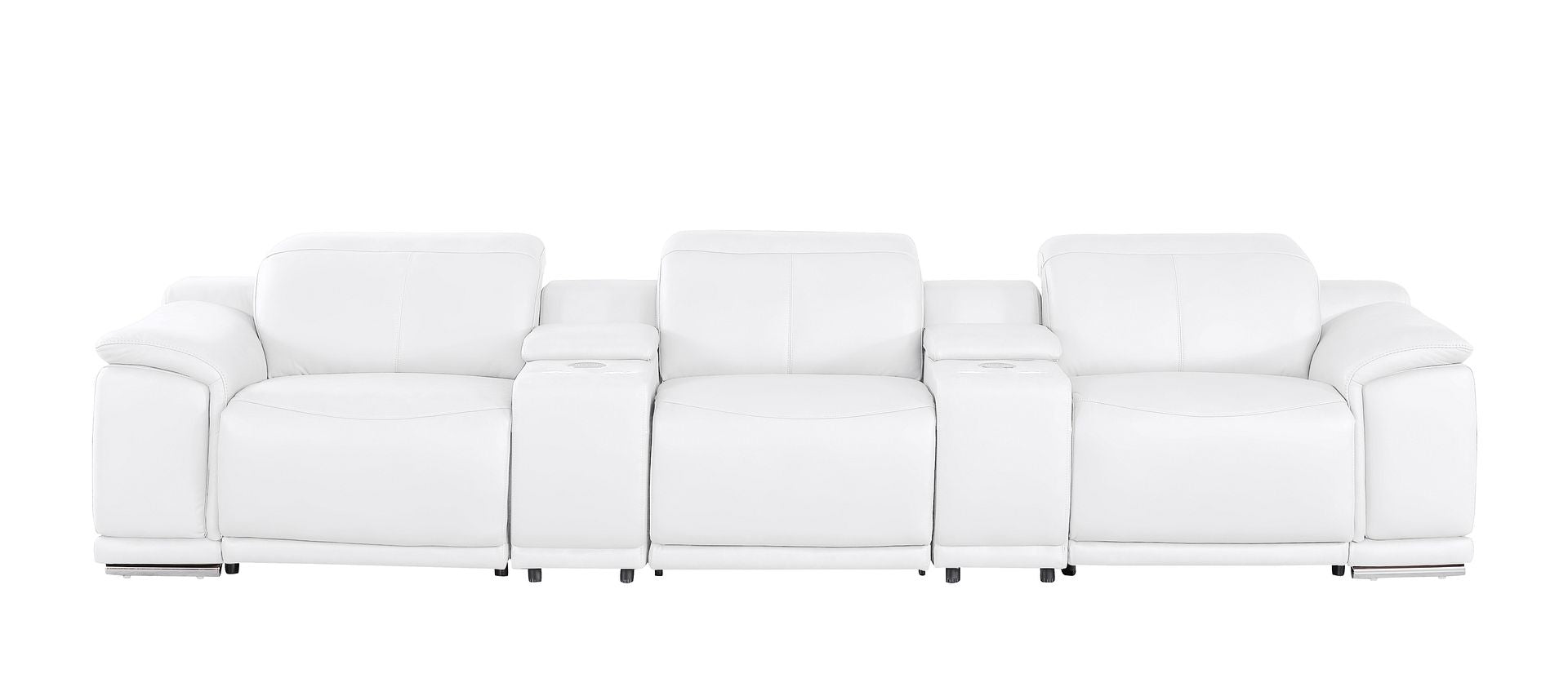 2679 Genuine Leather Sofa with 3 Power Recliners & Dual Storage Consoles