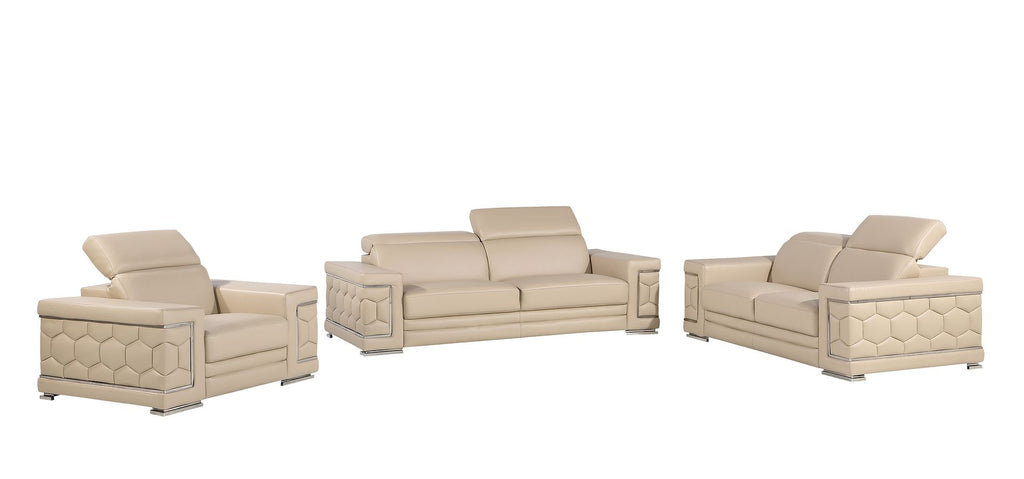 296 Modern Genuine Leather 3-Piece Sofa Set - Beige - SKU 296-BEIGE-3PC - view 2