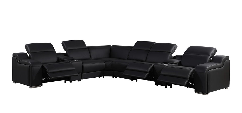 1116 Divanitalia 8-Piece L-Shaped Sectional Sofa in Top Grain Italian Leather with 3 Power Recliners & Power Headrests - Black - SKU 1116-BLACK-8PC-3PWR-SECTIONAL- GROUP - view 4