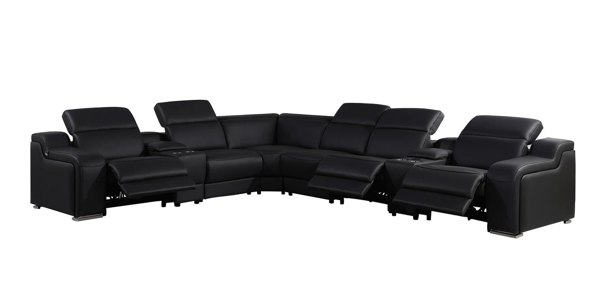 1116 Divanitalia 8-Piece L-Shaped Sectional Sofa in Top Grain Italian Leather with 3 Power Recliners & Power Headrests - Black - SKU 1116-BLACK-8PC-3PWR-SECTIONAL- GROUP - view 4
