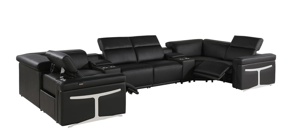 1126 Divanitalia 8-Piece U-Shaped Sectional Sofa in Top Grain Italian Leather with 2 Power Recliners & Power Headrests