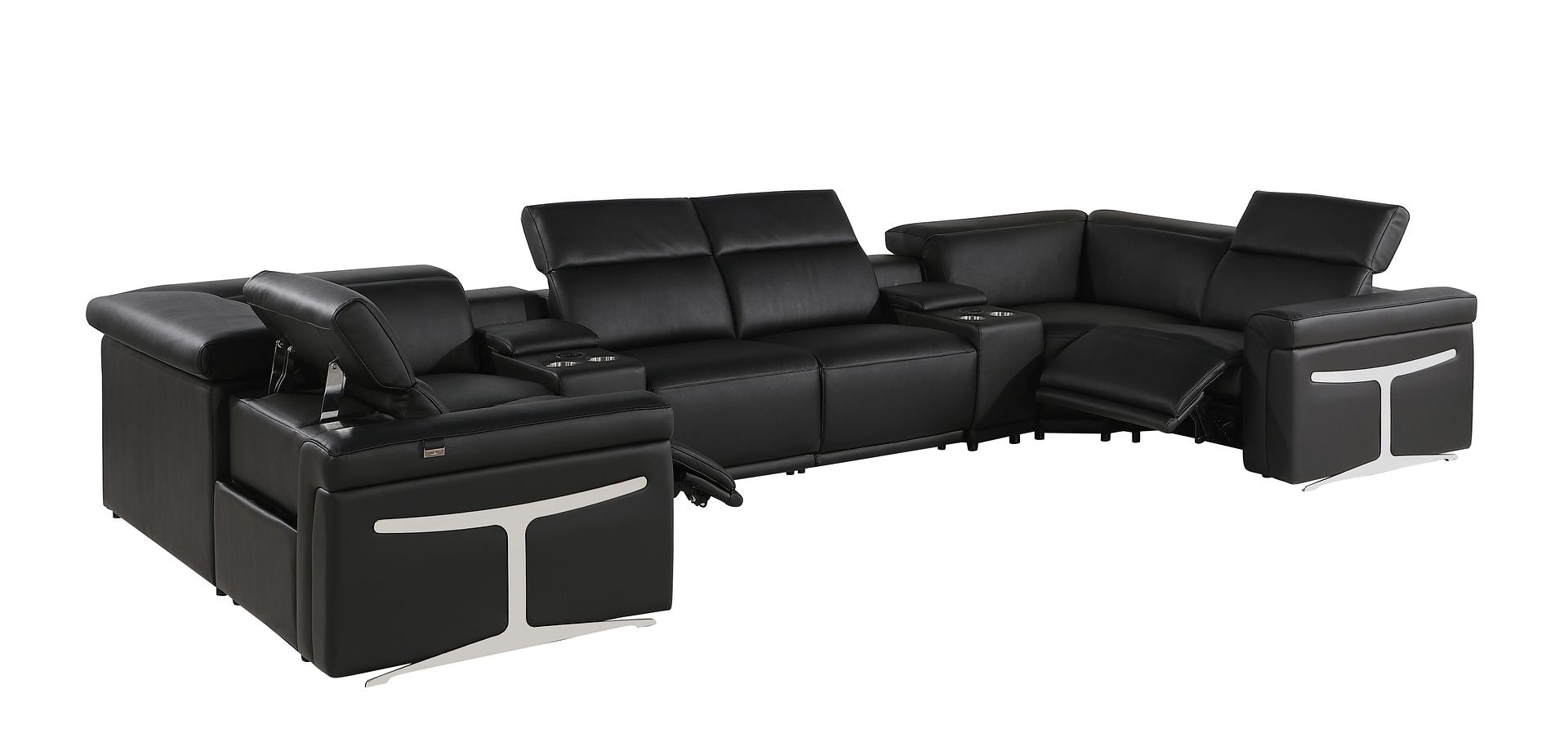 1126 Divanitalia 8-Piece U-Shaped Sectional Sofa in Top Grain Italian Leather with 2 Power Recliners & Power Headrests