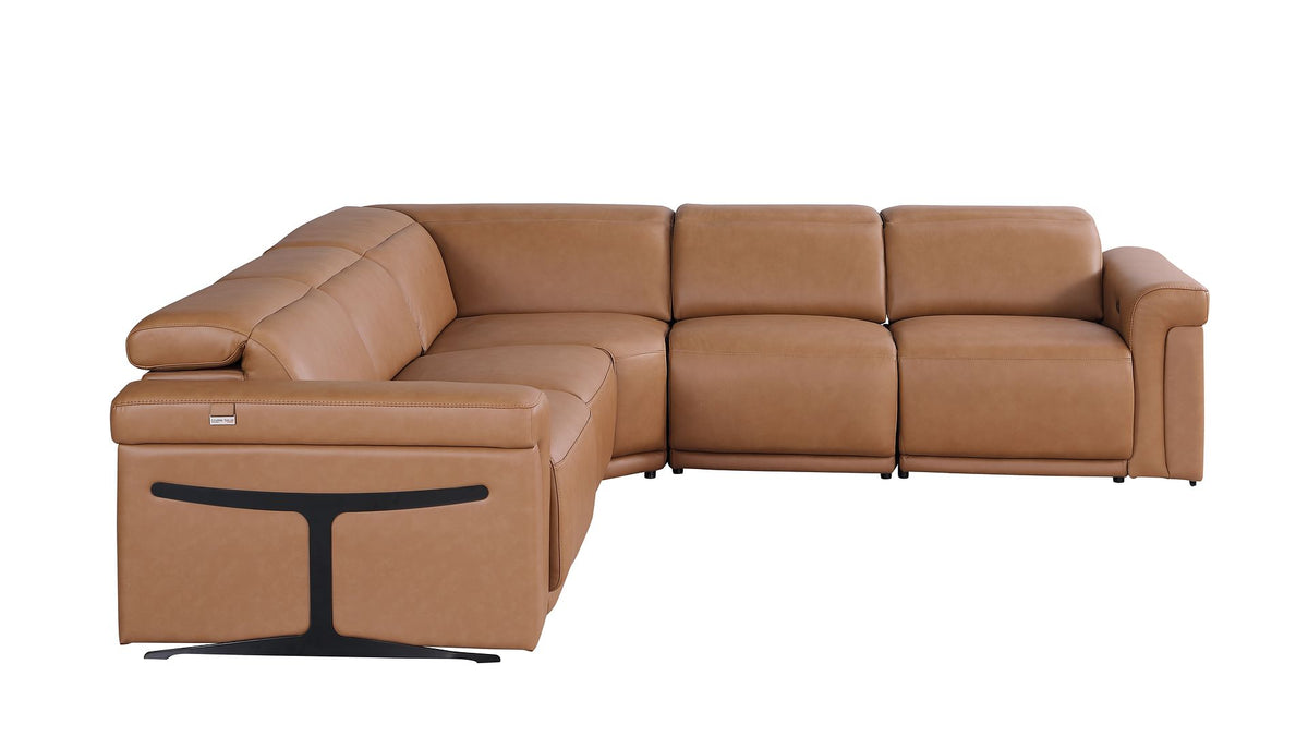 1126 Divanitalia 5-Piece L-Shaped Sectional Sofa in Top Grain Italian Leather with 3 Power Recliners & Power Headrests - Cognac - SKU 1126-COGNAC-SEC-5PC-3PWR-SECTIONAL-GROUP - view 5