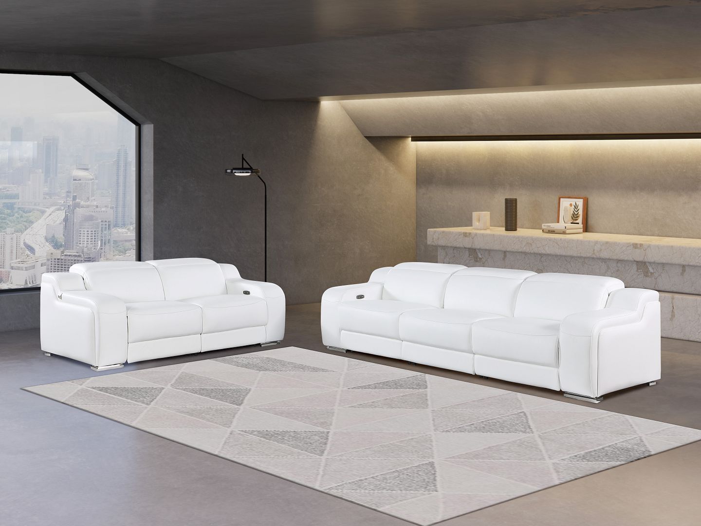 1116 Divanitalia 5-Piece Modular Power Reclining Sofa and Loveseat Set in Top Grain Italian Leather with 4 Power Recliners & Power Headrests - White