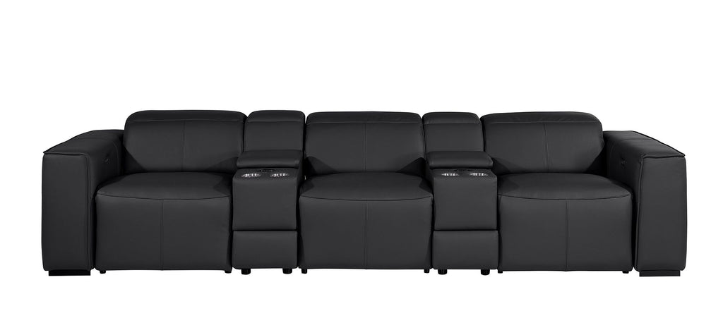 1224 Divanitalia 5-Piece Modular Power Reclining Sofa in Top Grain Italian Leather with 3 Power Recliners & Power Headrests - Black - SKU 1224-BLACK-5.3-HT - view 3