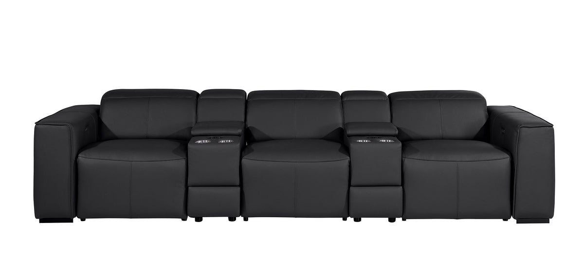 1224 Divanitalia 5-Piece Modular Power Reclining Sofa in Top Grain Italian Leather with 3 Power Recliners & Power Headrests - Black - SKU 1224-BLACK-5.3-HT - view 3