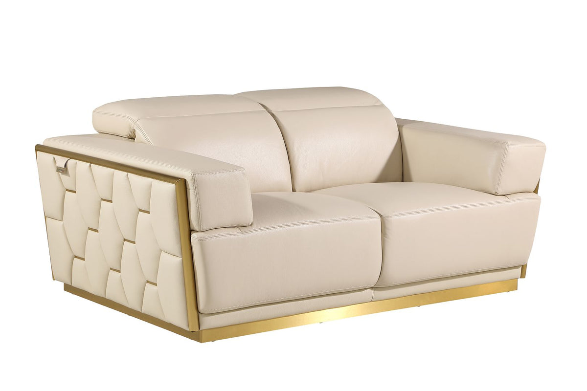 1111 Divanitalia Loveseat with Adjustable Headrest in Top-grain Italian Leather - Cream - SKU 1111-BEIGE-L - view 2