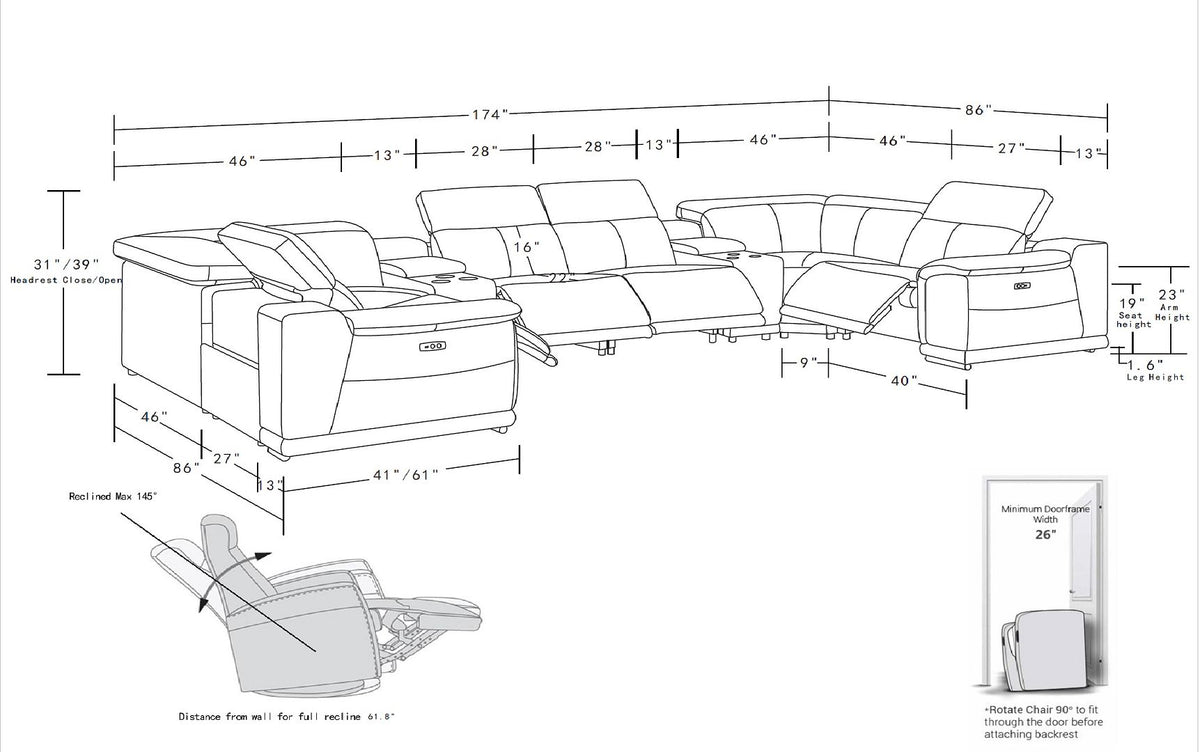 9762 Divanitalia 8-Piece U-Shaped Top Grain Italian Leather Sectional Sofa with 4 Power Recliners - Cognac - SKU 9762-COGNAC-8PC-4PWR-U-SECTIONAL-GROUP - view 17