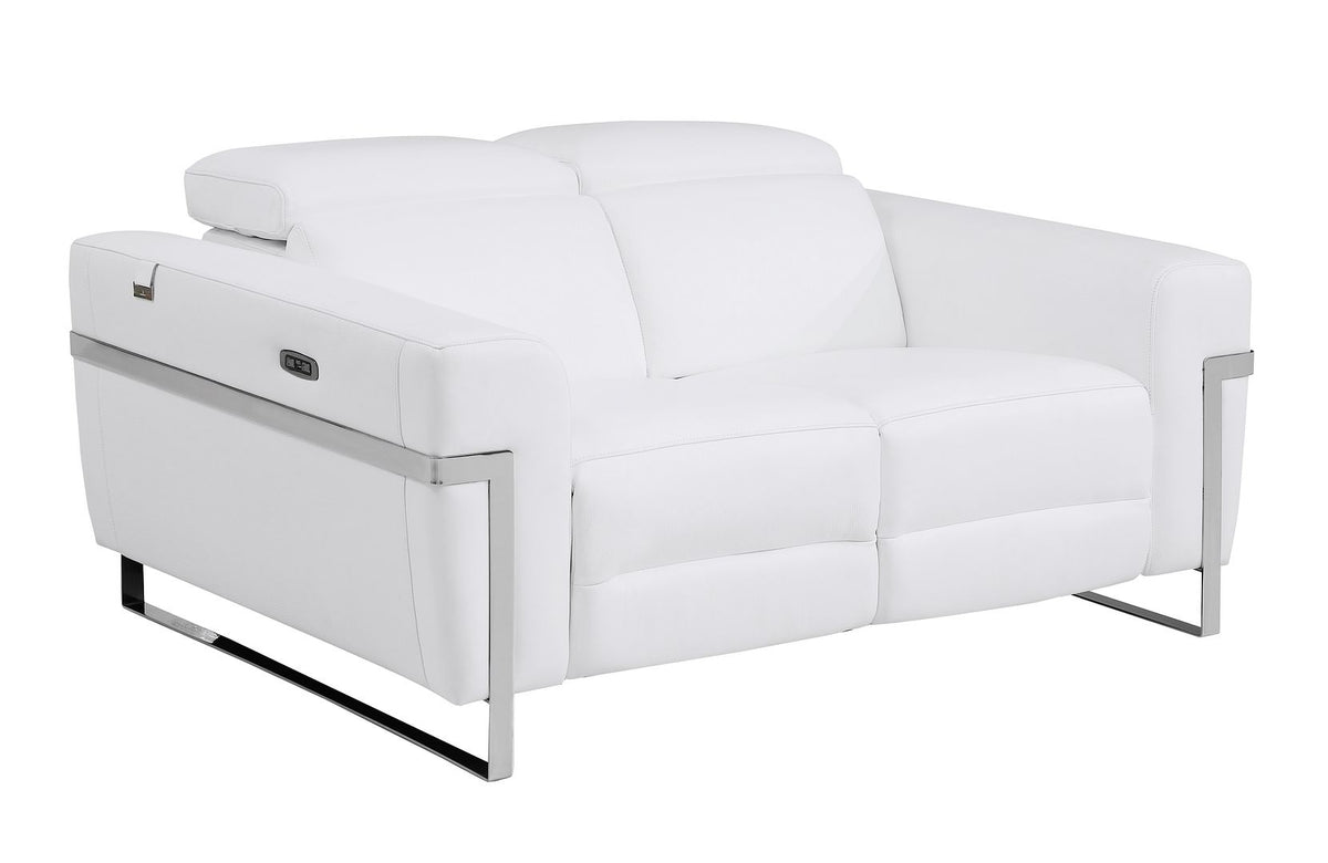 990 Divanitalia Power Reclining 2-Piece Sofa Set with Power Headrest in Top-grain Italian Leather - White - SKU 990-WHITE-2PC - view 4