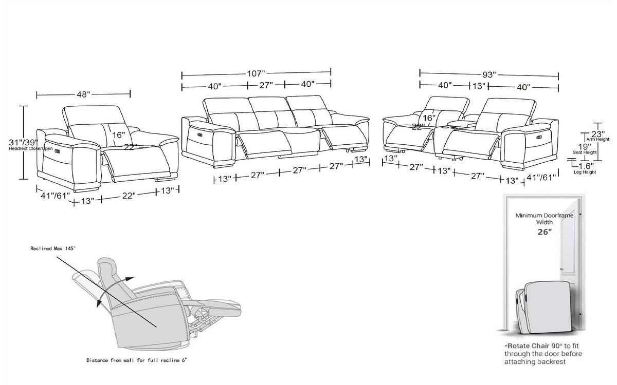 9762 Divanitalia 7-Piece Modular Power Reclining Sofa, Loveseat and Chair Set with 5 Power Recliners in Top Grain Italian Leather - Light Grey - SKU 9762-LT-GREY-7.5-HT-3PC - view 17
