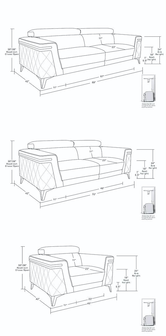 1140 Divanitalia 3-Piece Sofa Set with Adjustable Headrest in Top-grain Italian Leather - White - SKU 1140-WHITE-3PC - view 17