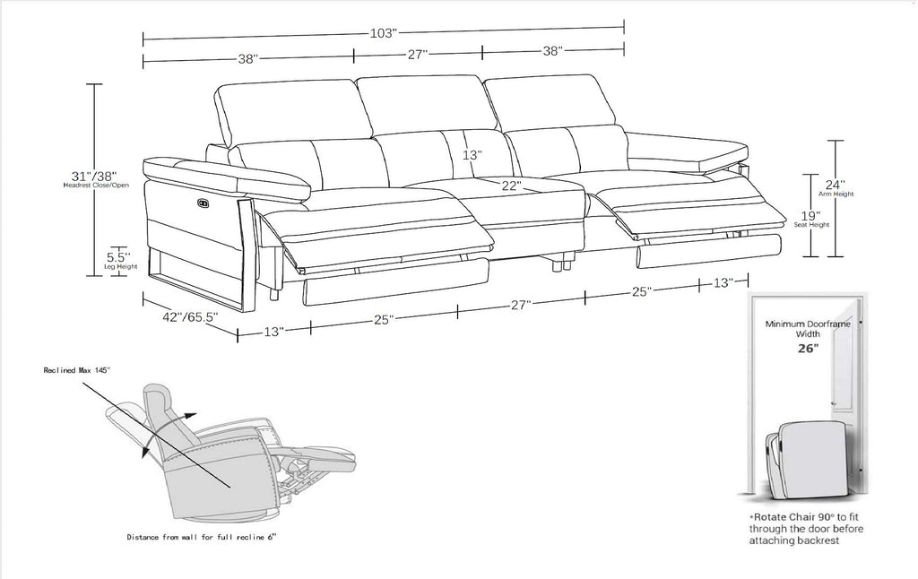 1246 Divanitalia Modular Power Dual Reclining Sofa with Power Reclining Headrests - Top Grain Italian Leather - Black - SKU 1246-BLACK-3.2-S-HT - view 12