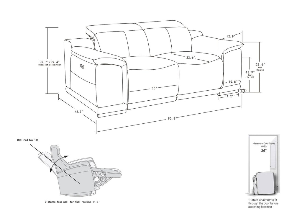 9762 Divanitalia Top Grain Italian Leather Power Reclining Sofa and Loveseat Set with Adjustable Headrests - White - SKU 9762-POWER-WHITE 2PC (S/L) - GROUP - view 14