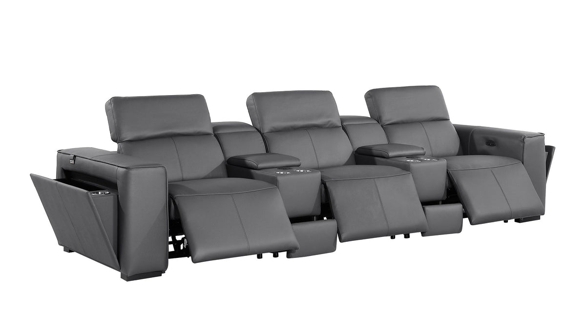 1224 Divanitalia 8-Piece Modular Power Reclining Sofa & Loveseat Set in Top Grain Italian Leather with 5 Power Recliners & Power Headrests - Dark Grey - SKU 1224-DK-GREY-8.5-HT-2PC - view 6