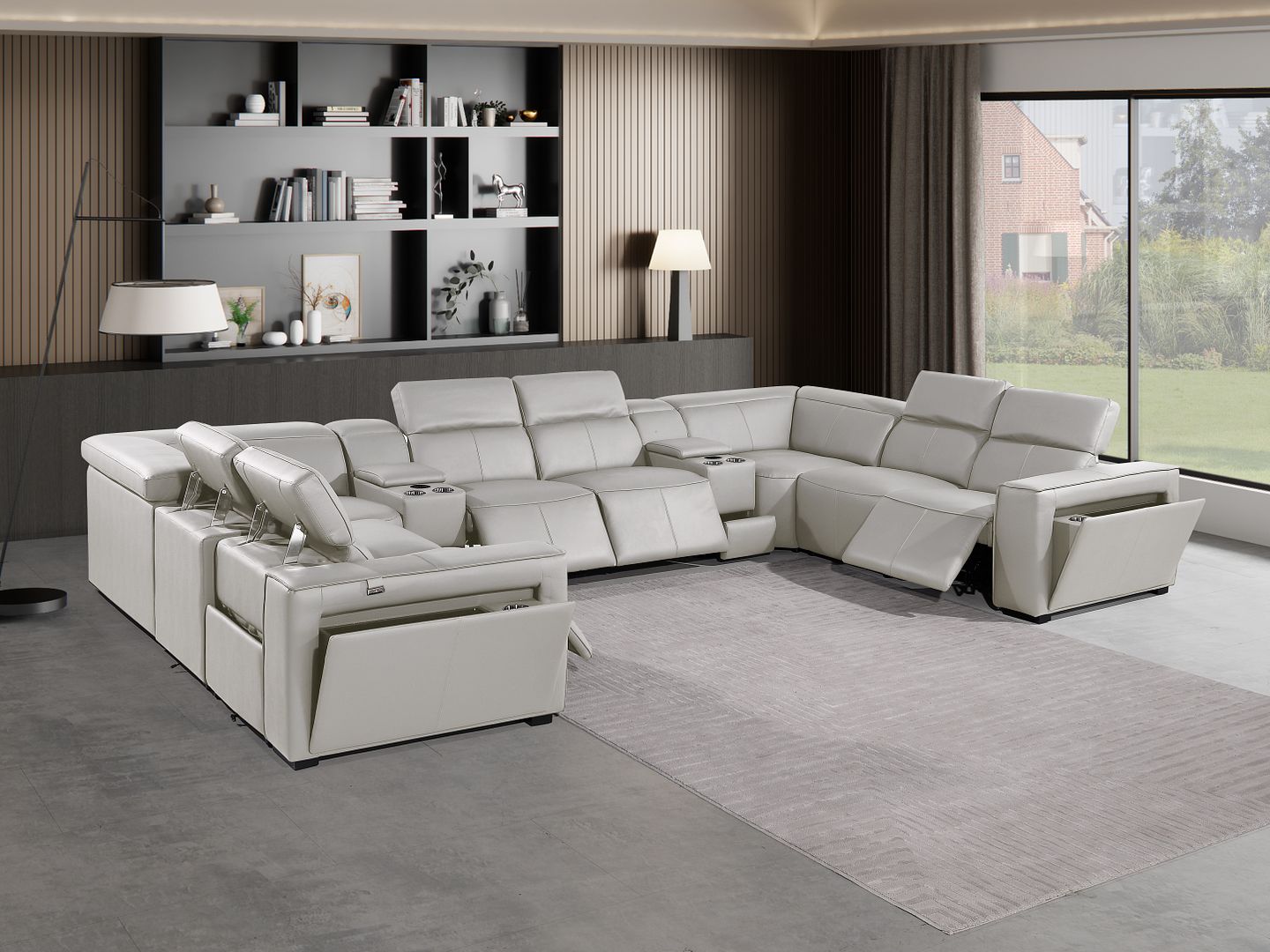 1224 Divanitalia 10-Piece U-Shaped Sectional Sofa in Top Grain Italian Leather with 4 Power Recliners & Power Headrests