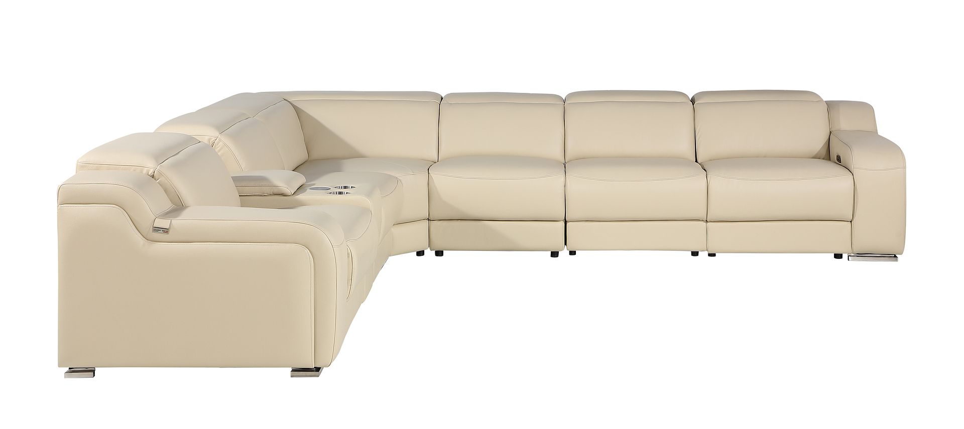 1116 Divanitalia 7-Piece L-Shaped Sectional Sofa in Top Grain Italian Leather with 4 Power Recliners & Power Headrests