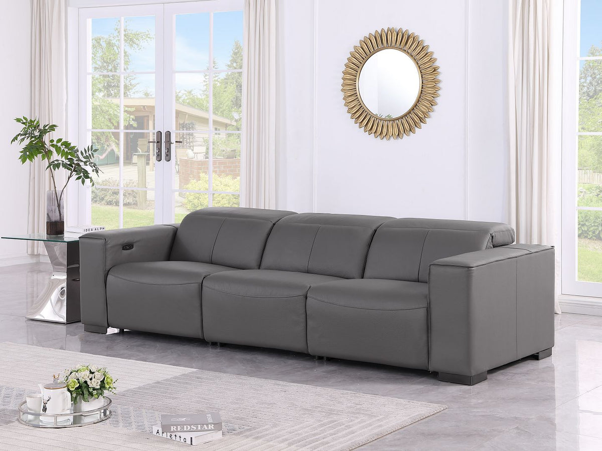 1208 Genuine Leather Triple Power Reclining Sofa - Dark Grey - SKU 1208-DK-GREY-3.3-HT