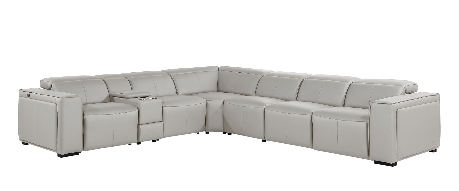 1224 Divanitalia 7-Piece L-Shaped Sectional Sofa in Top Grain Italian Leather with 4 Power Recliners & Power Headrests