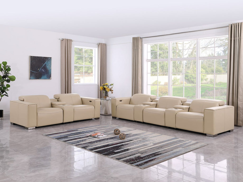 1208 Modular Leather Sofa & Loveseat with 6 Recliners and Power Headrests - Beige - SKU 1208-BEIGE-8.5-HT