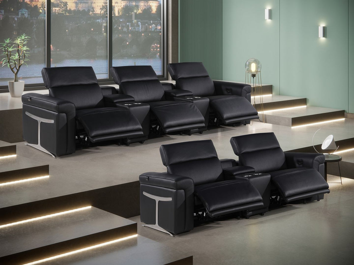 1126 Divanitalia 8-Piece Modular Power Reclining Sofa & Loveseat Set in Top Grain Italian Leather with 5 Power Recliners & Power Headrests - Black - SKU 1126-BLACK-8.5-HT - view 3