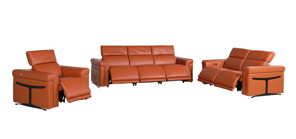 1126 Divanitalia 6-Piece Modular Power Reclining Sofa, Loveseat & Chair Set in Top Grain Italian Leather with 6 Power Recliners & Power Headrests - Camel - SKU 1126-CAMEL-6.6-HT-3PC - view 4