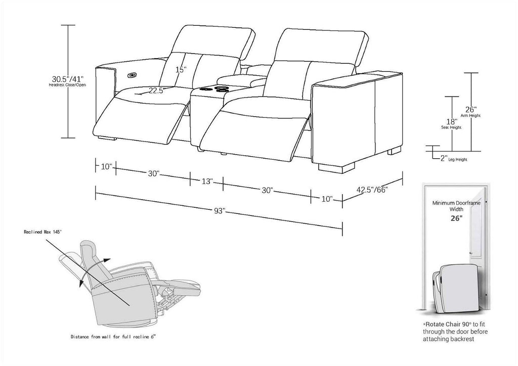 1208 Genuine Leather Dual Power Reclining Console Loveseat