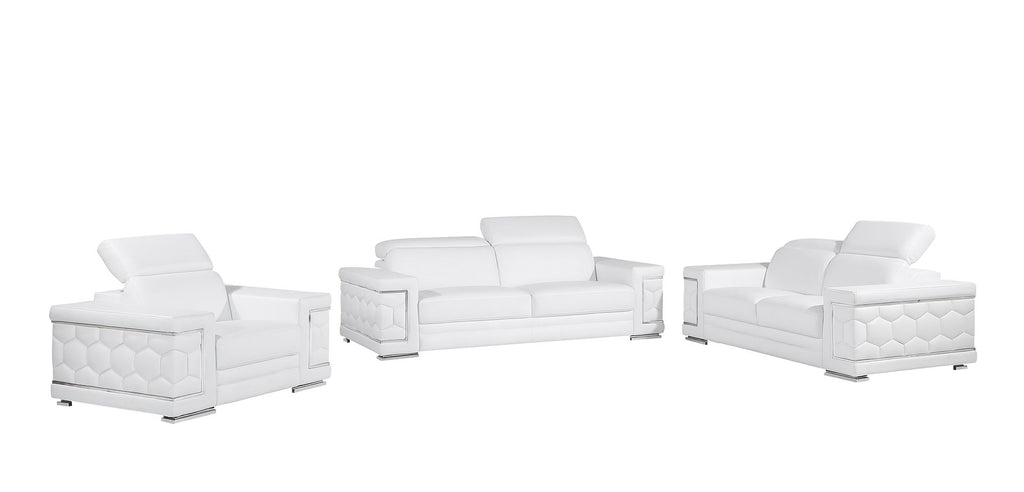 296 Modern Genuine Leather 3-Piece Sofa Set - White - SKU 296-WHITE-3PC - view 2