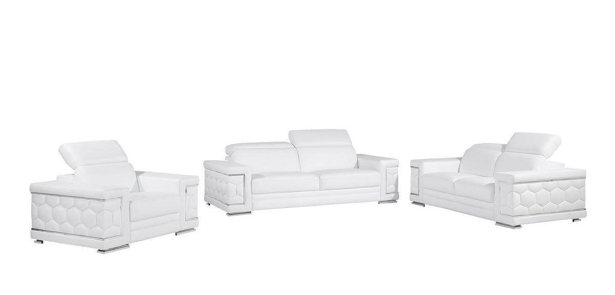 296 Modern Genuine Leather 3-Piece Sofa Set - White - SKU 296-WHITE-3PC - view 2