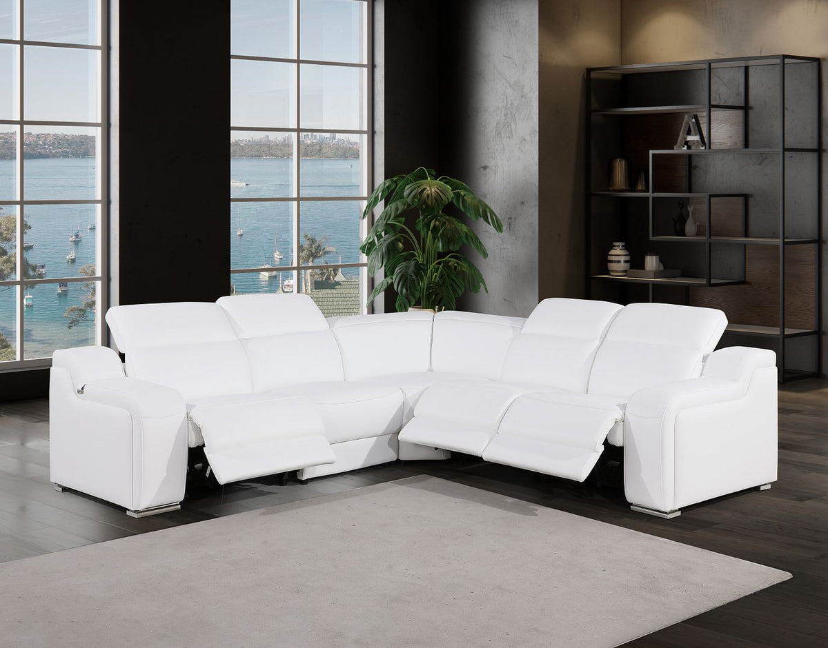 1116 Divanitalia 5-Piece L-Shaped Sectional Sofa in Top Grain Italian Leather with 3 Power Recliners & Power Headrests - White - SKU 1116-WHITE-5PC-3PWR-SECTIONAL- GROUP