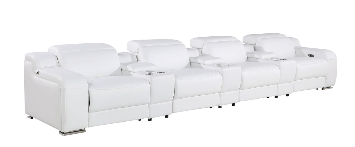 1116 Divanitalia 7-Piece Modular Power Reclining Sofa in Top Grain Italian Leather with 4 Power Recliners & Power Headrests - White - SKU 1116-WHITE-S-7.4-HT - view 4